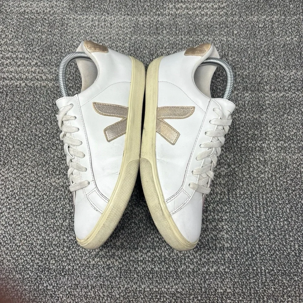 Veja Esplar Leather Sneakers White Rose Gold V Logo Women's US 8 EU 39 Shoes